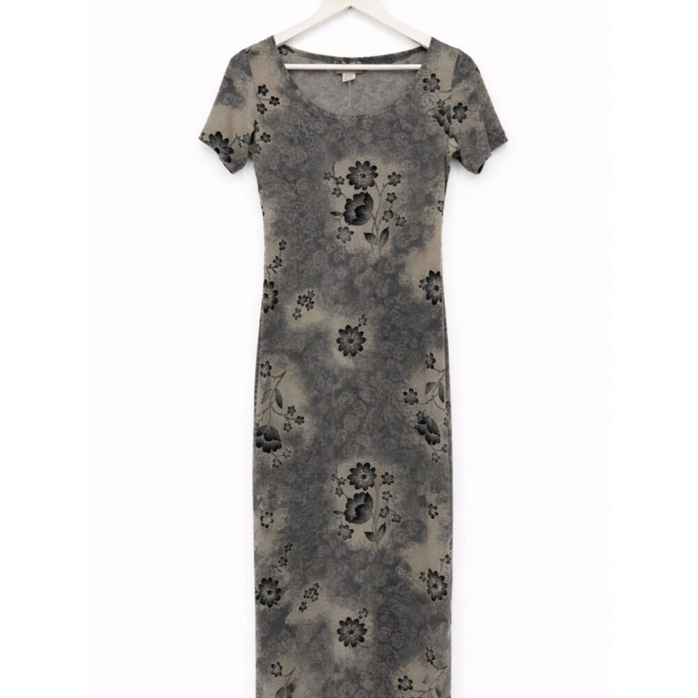 Masque Floral Gray Long Dress Size Medium 90s Y2k USA Formal Vintage